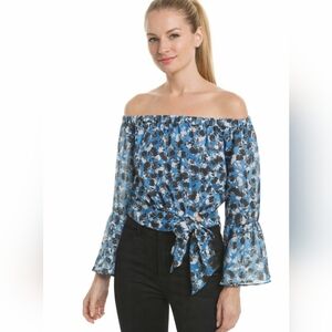 Parker Off the Shoulder Blouse in Blue and white  Floral Print L